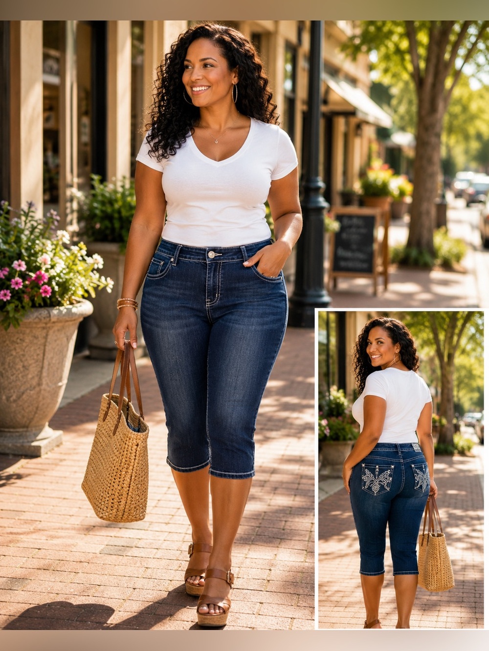 ✨ Live Hard Embroidered Capri Jeans | Size 14 | Bling Pockets | Stretch Denim